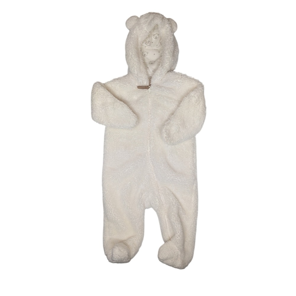 Carters Baby Sherpa Fleece Bunting Hooded Pram Suit Cream Bear Ears 6 Months